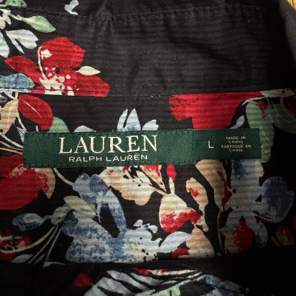 EUC Women's LAUREN RALPH LAUREN Dobby Blouse Floral Button Up Shirt | Size L - Picture 9 of 11